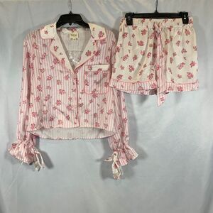 Peach Love London Floral Striped Satin Pajama Set Multicolor